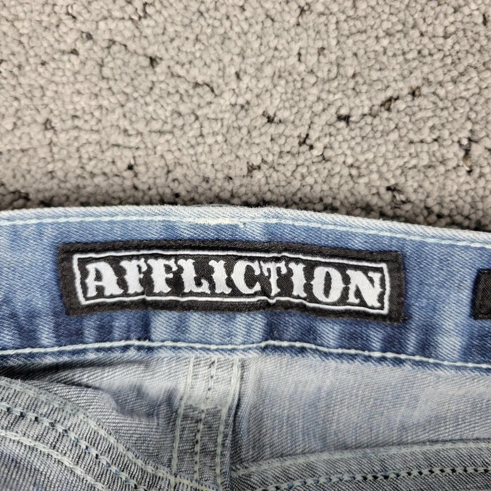 Affliction Jeans Mens 36S Blue Cooper Straight Faded Honeycomb Stretch Denim